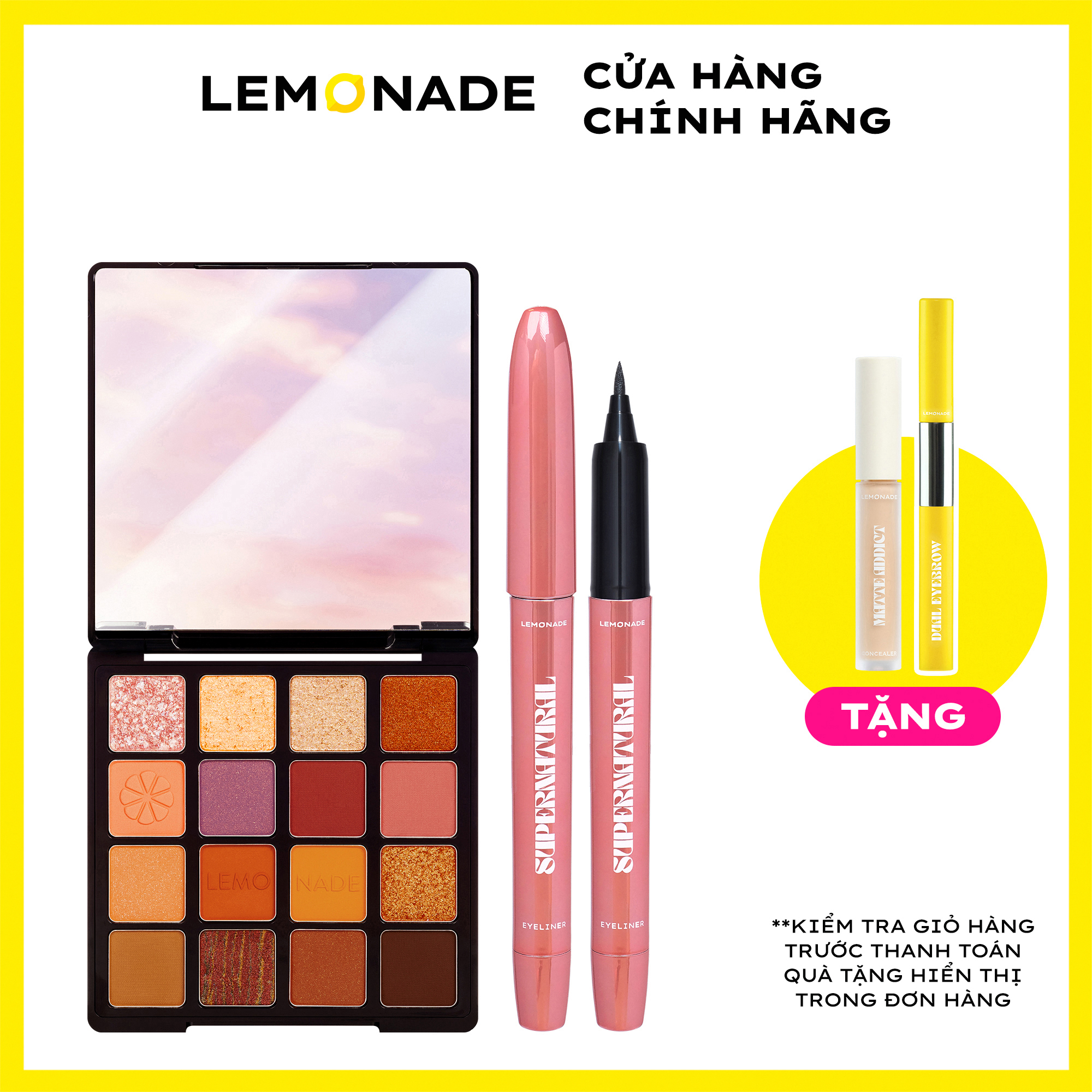 Combo Lemonade Bảng phấn mắt Aesthetic Eyeshadow Palette và Bút kẻ mắt SuperNatural Eyeliner (20.8g 