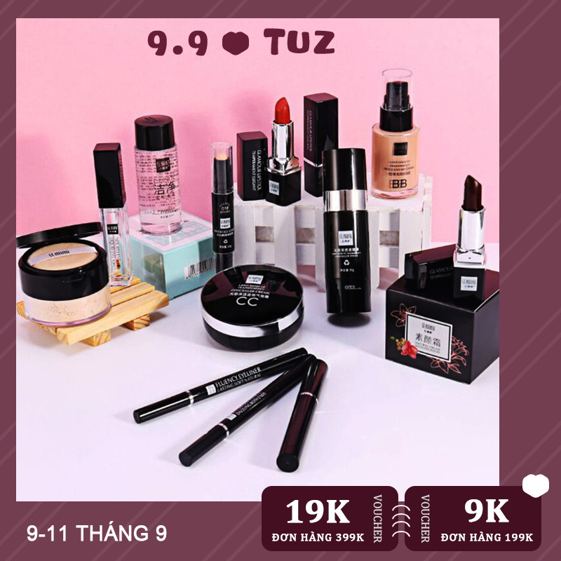 [HCM]SENANA Bộ trang điểm mỹ phẩm 12/15 cái dành cho người mới bắt đầu Kem che khuyết điểm + Retouching Stick + Phấn trang điểm + Son môi + Bút kẻ mắt + Tẩy trang + Bút chì trán + Mascara + Kem BB + Cotton