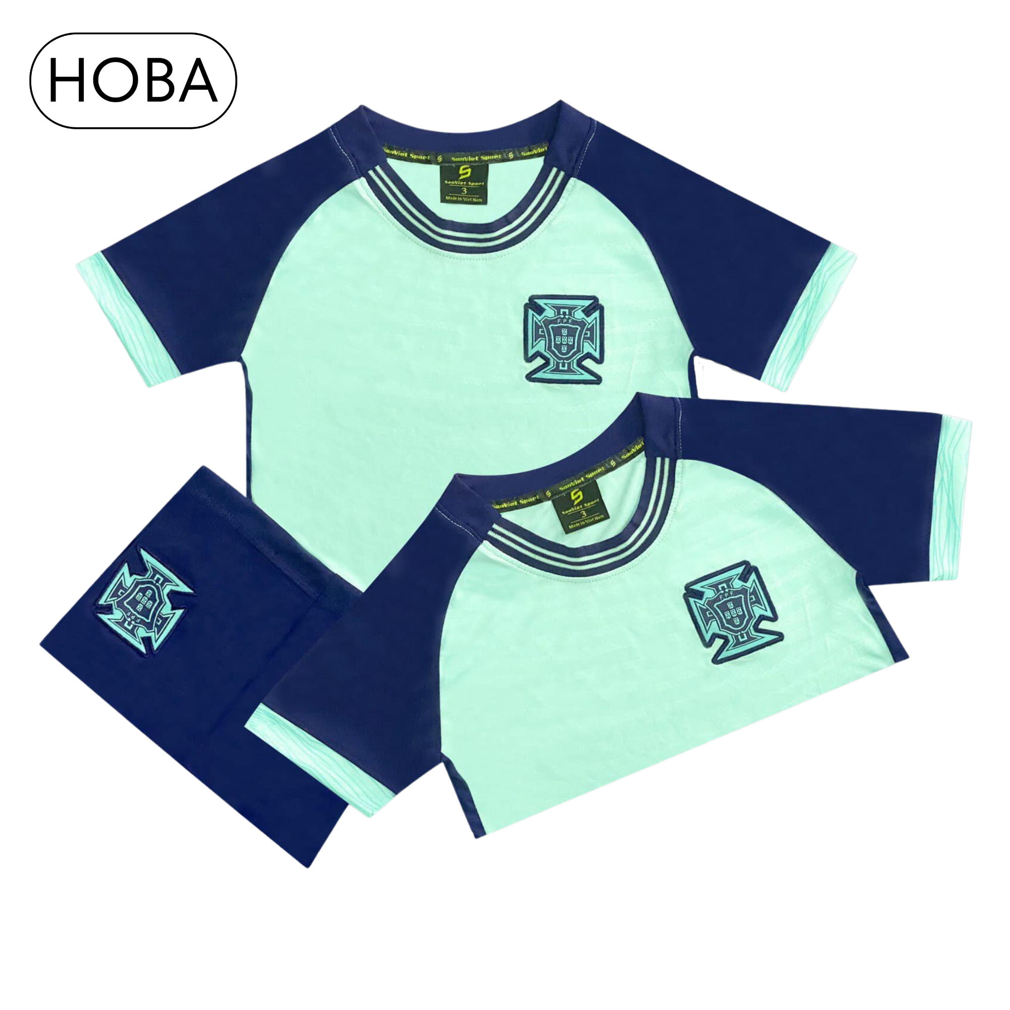 Bộ quần áo bóng đá trẻ em đồ đá banh trẻ em đội tuyển Bồ Đào Nha xanh ngọc vải thun lạnh logo thêu