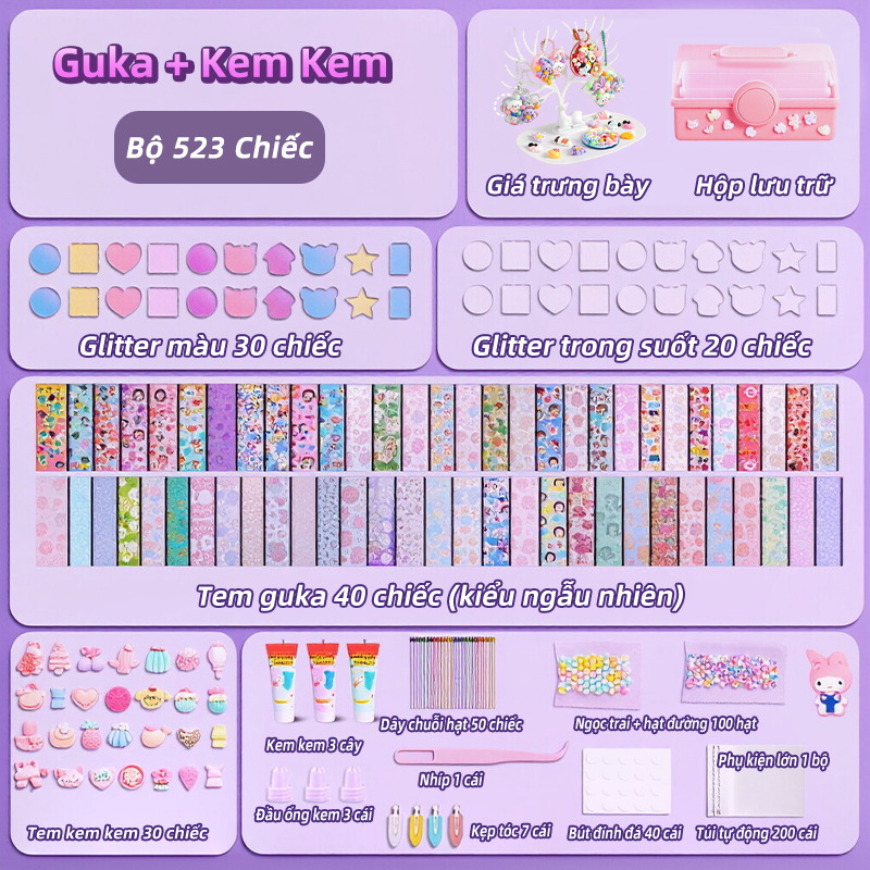 BT Trẻ em cô gái Guka Sticker Set quà tặng đồ chơi kem kẹo cao su hộp lưu trữ hướng dẫn sử dụng Hairpin Diy không lặp lại vật liệu gói goo thẻ gooka guka Goo thẻ Stickers