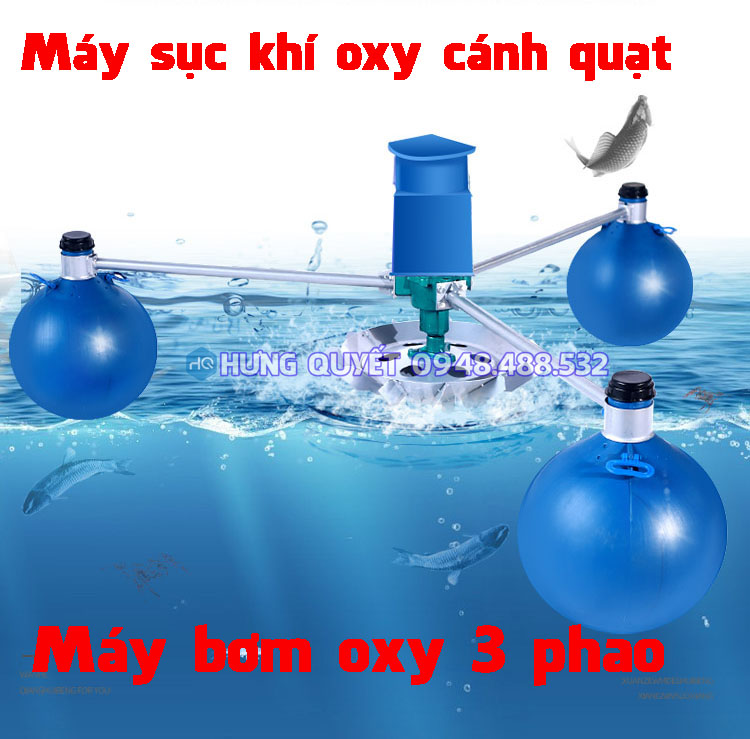 Máy bơm sục khí công suất lớn bơm tạo oxy cánh quạt 3 phao dùng trong nuôi trồng thủy sản cá tôm sục