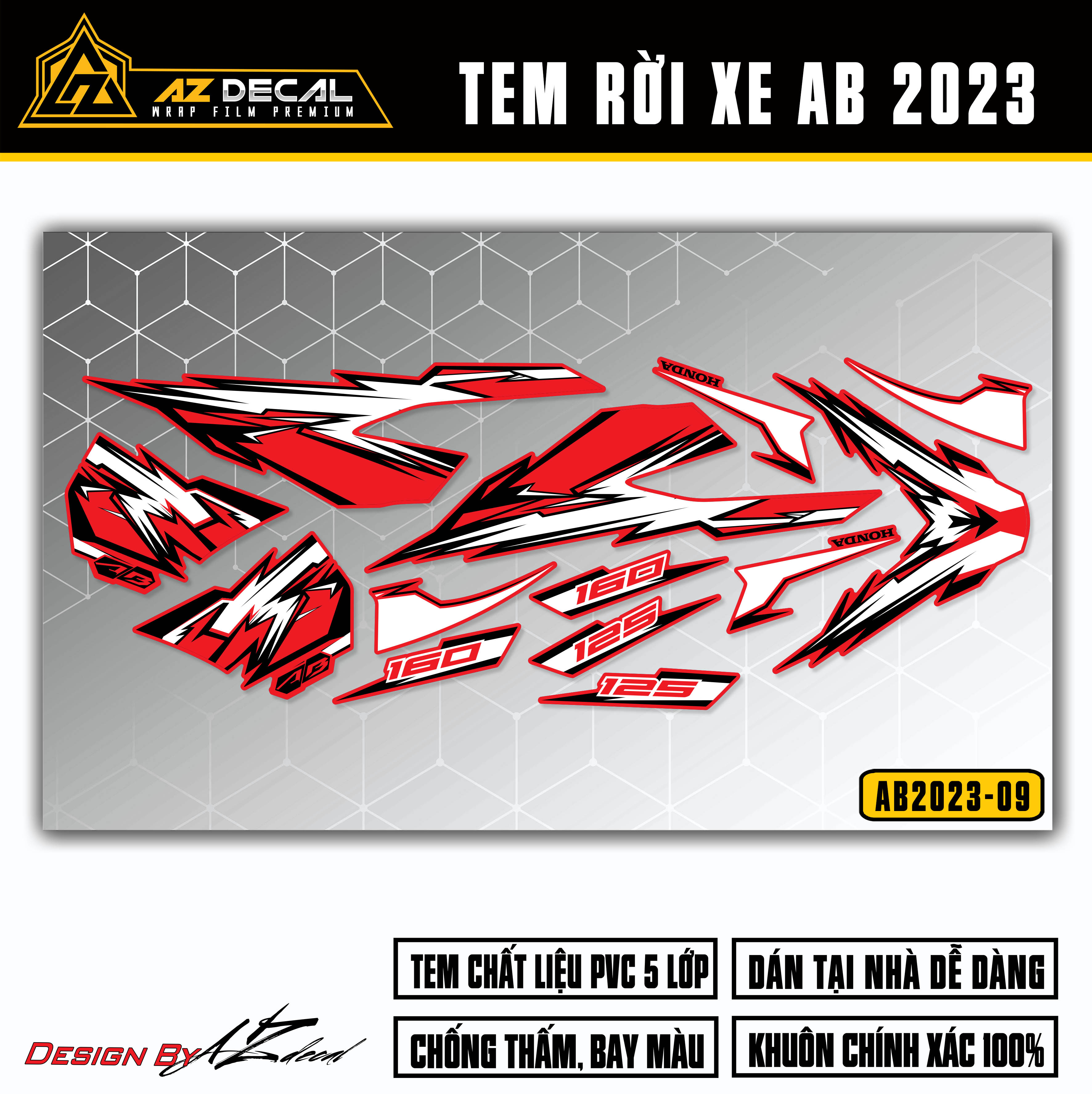 Tem AirBlade 2023 Thiết Kế Sấm Sét | AB2023-09 | Team Decal Dán Xe Máy AB Air Blade 125 160 Chống Nư