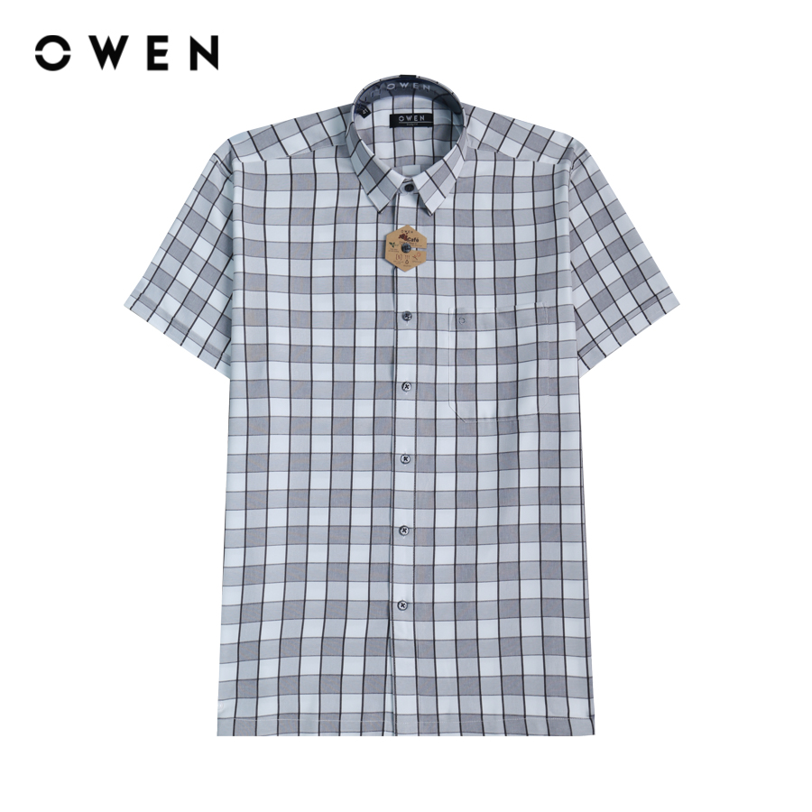 OWEN - Áo sơ mi ngắn tay Body Fit AB230108NT màu Ghi chất liệu Cafe T-Cool