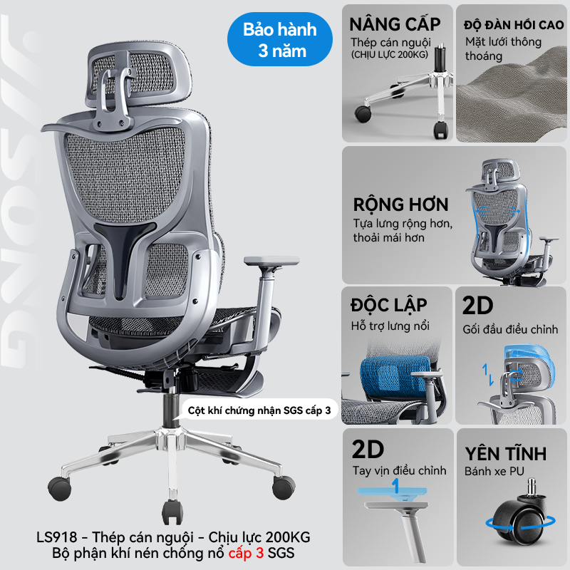 Xpanse LS918 Ghế công thái học ghế văn phòng có đệm chân chân thép nâng cấp