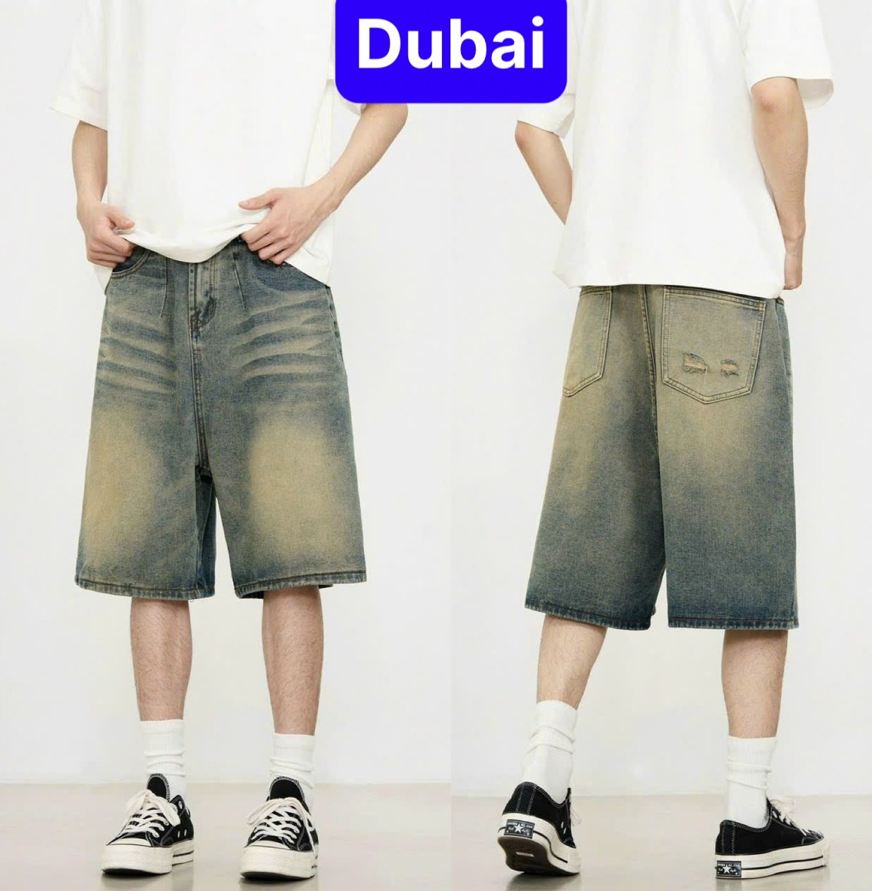 QUẦN WIDE LEG SHORT JEANS NAM ỐNG RỘNG QUẦN JEANS SHORT LỬNG PHONG CÁCH CÁ TÍNH CAO CẤP - DUBAI FASH