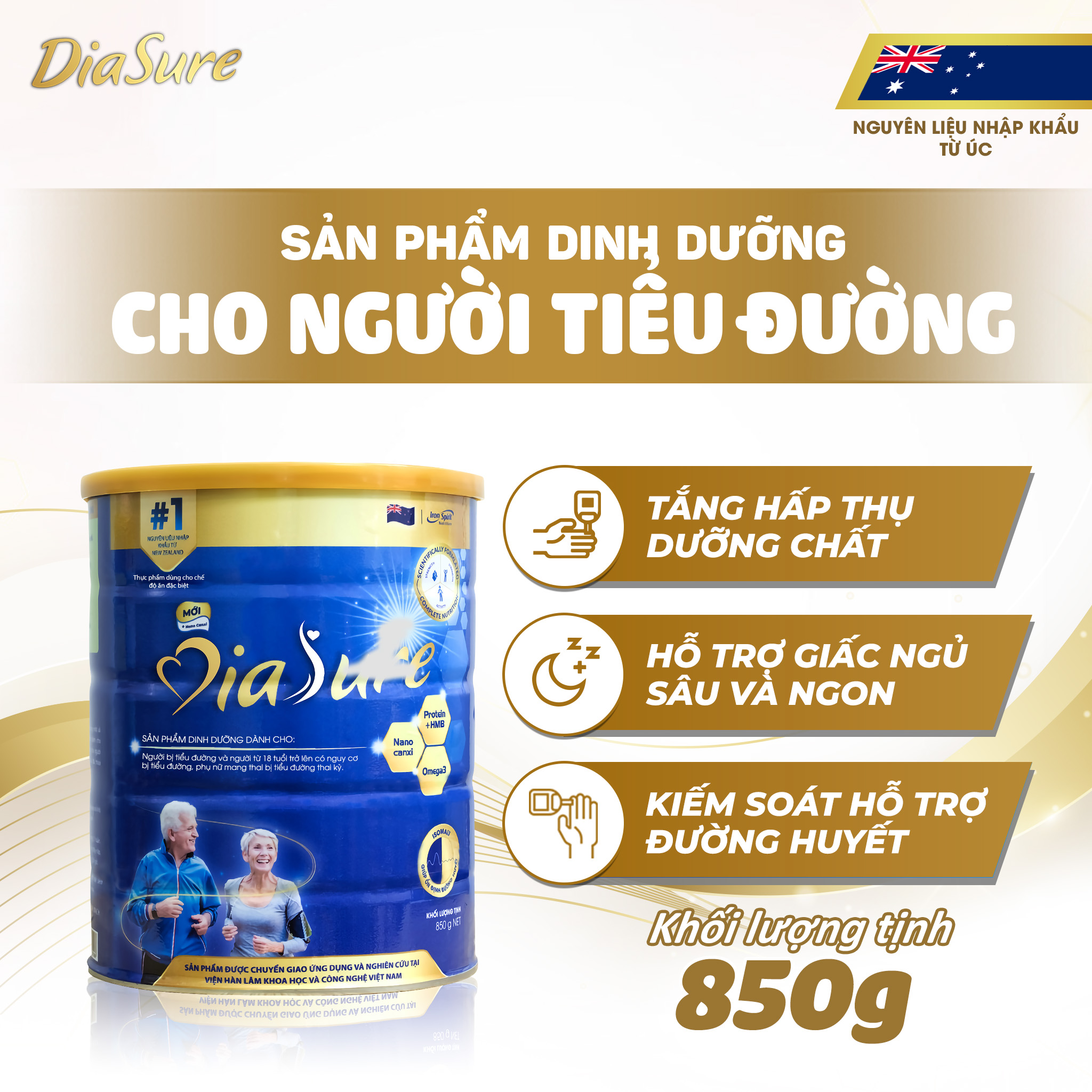 Sữa Non Diasure 850G (NEW) bổ sung thêm Nano Canxi Omega3 Protein HMB-Sữa dành cho người tiểu đường