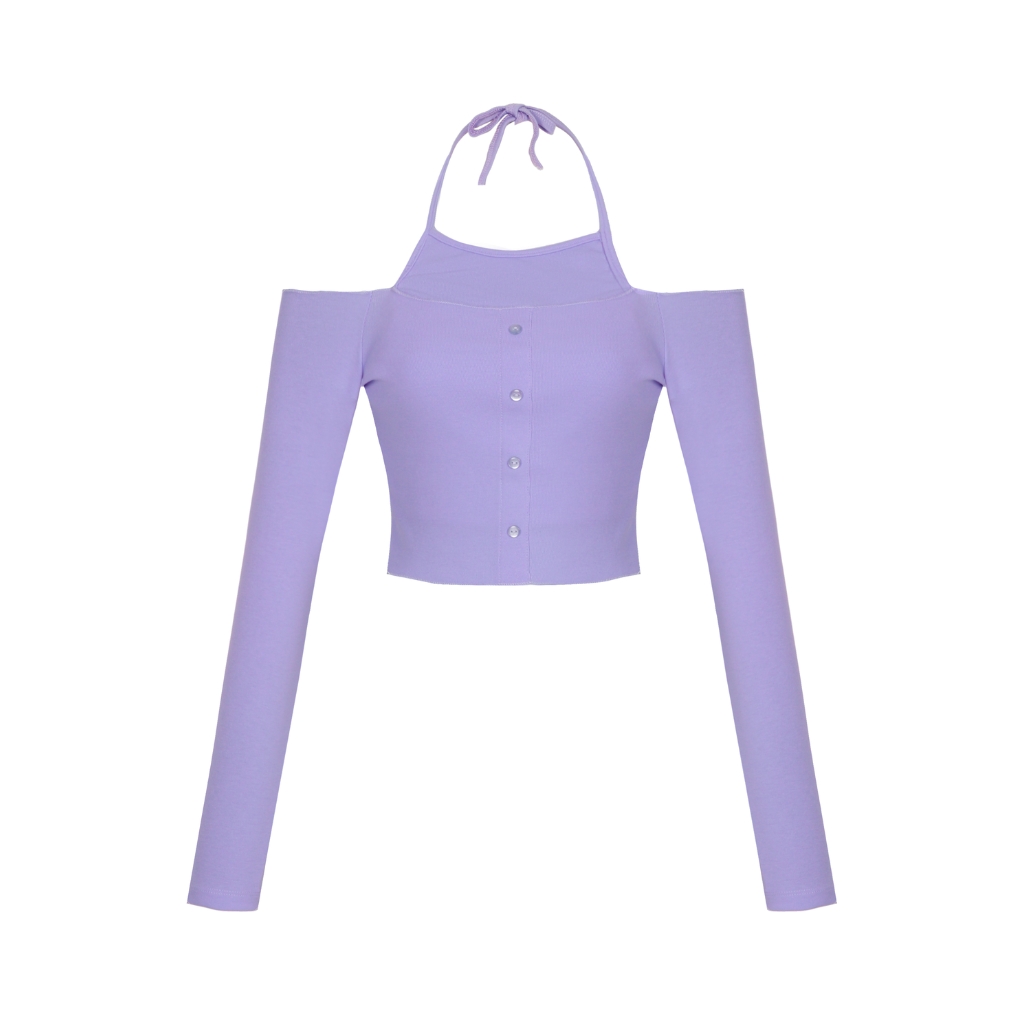 MORSELA® chính hãng - Áo croptop nữ tay dài MORA trễ vai cổ yếm phong cách Hàn Quốc