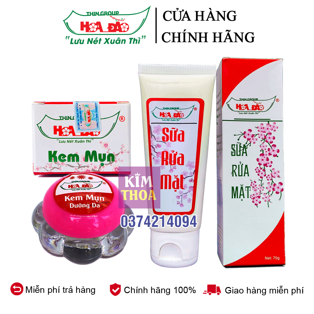 Combo Giảm Mụn Vết Thâm Hoa Đào (Kem Mụn Hoa Đào Sữa Rửa Mặt Hoa Đào)