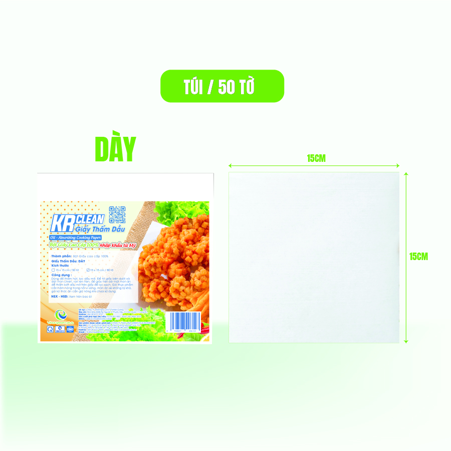 Giấy thấm dầu thực phẩm Krclean giấy thấm hút dầu mỡ thức ăn đồ chiên rán an toàn thực phẩm