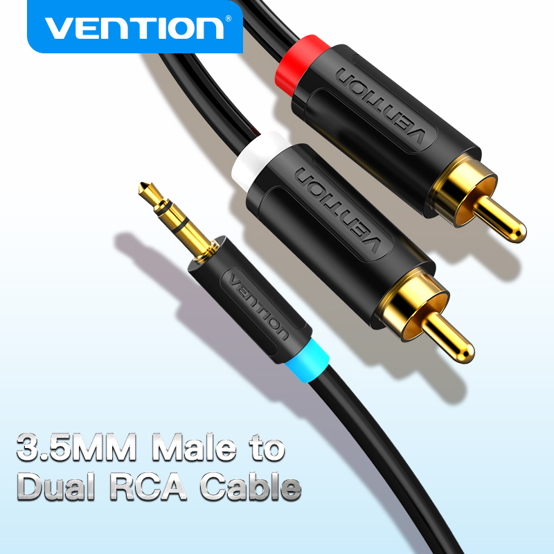 Vention Jack 3 5 Ra 2 Đầu AV Dây Âm Thanh HiFi Cáp RCA to 3.5mm cho PC Speaker Power Amplifier Lapto
