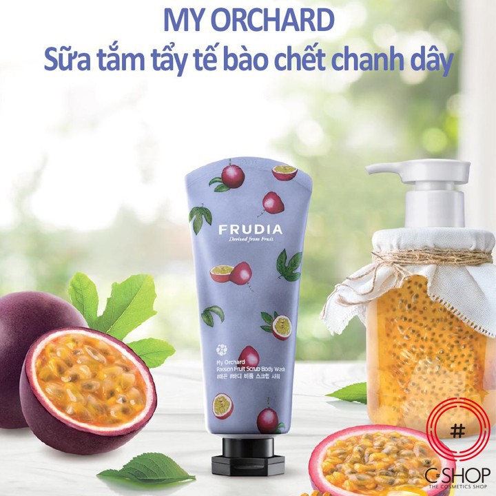 [HCM]Tẩy tế bào chết dưỡng trắng và cấp ẩm cho da  Frudia My Orchard Passion Fruit Scrub Body Wash