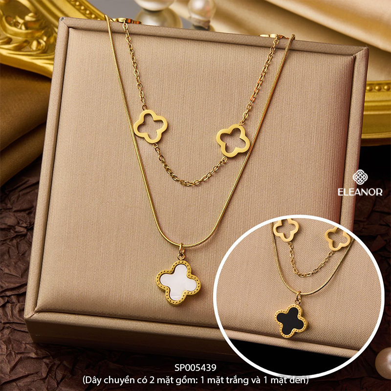 Dây chuyền nữ titan Eleanor Accessories vòng cổ layer hình cỏ bốn lá mặt lật phụ kiện trang sức 5439