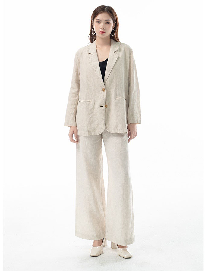 Set bộ Áo Blazer vest form rộng kèm quần ống rộng nữ chất vải Linen bột Pre mềm không kén dáng mặc