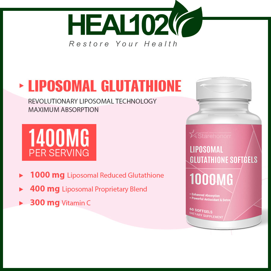 Liposomal Glutathione 1000mg with Vitamin C 60 softgels - Viên uống Glutathione chống lão hóa trắng da đào thải độc tố bảo vệ gan và tăng cường hệ miễn dịch - HEAL102