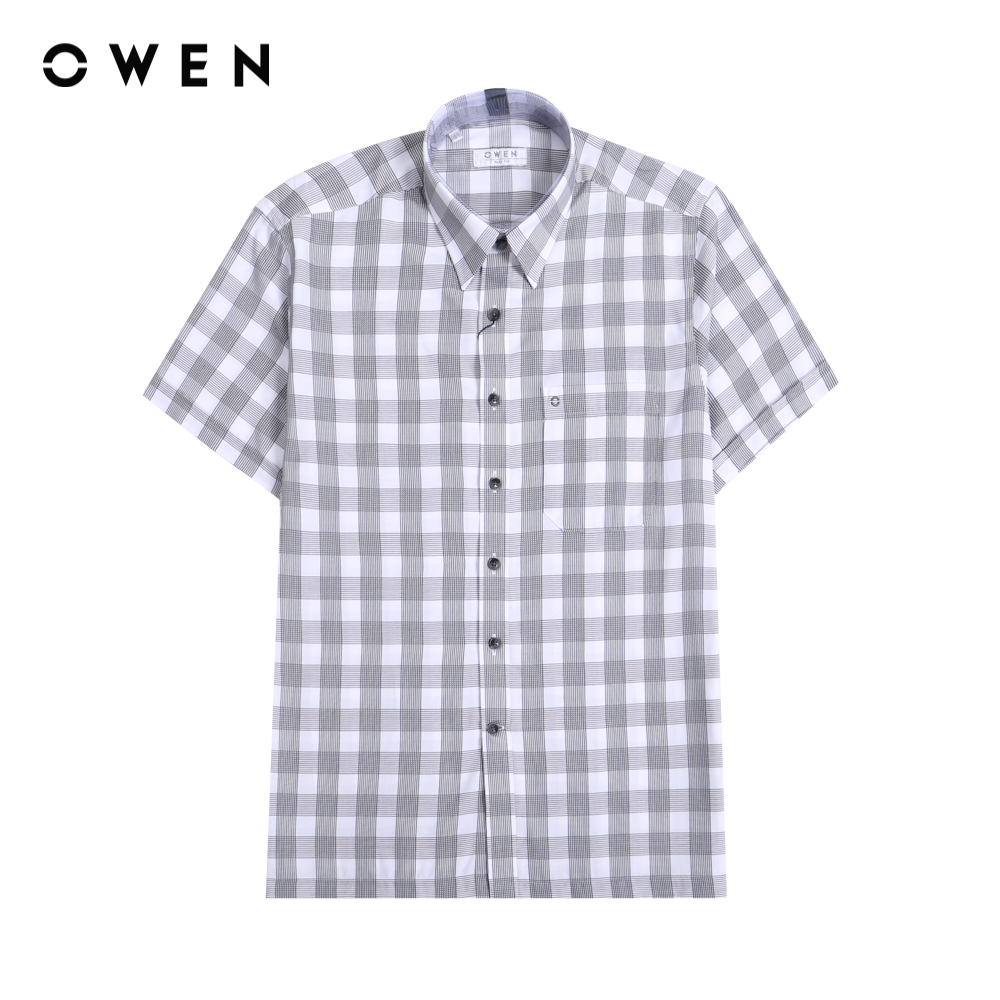 OWEN - Áo sơ mi ngắn tay Body Fit BA221020NT màu Trắng chất liệu Bamboo