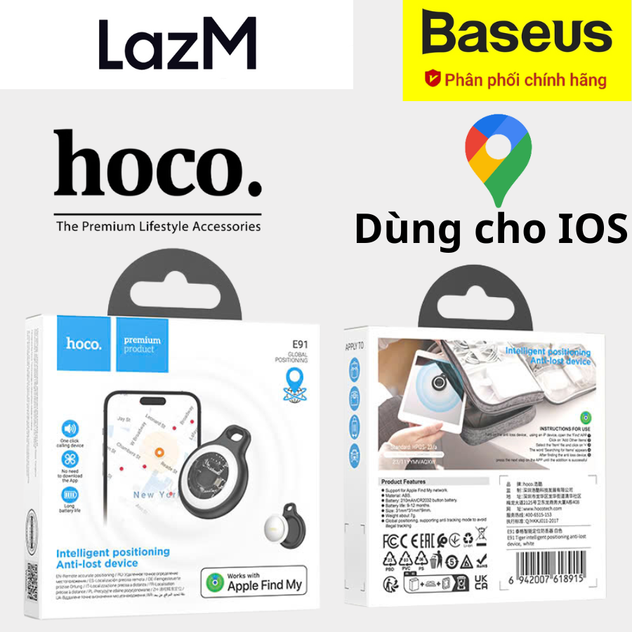 (LazM Công Nghệ)Thiết Bị Định Vị GPS Mini Siêu Nhỏ Hoco E91- Thiết Bị Định Vị Thông Minh Airtag Siêu