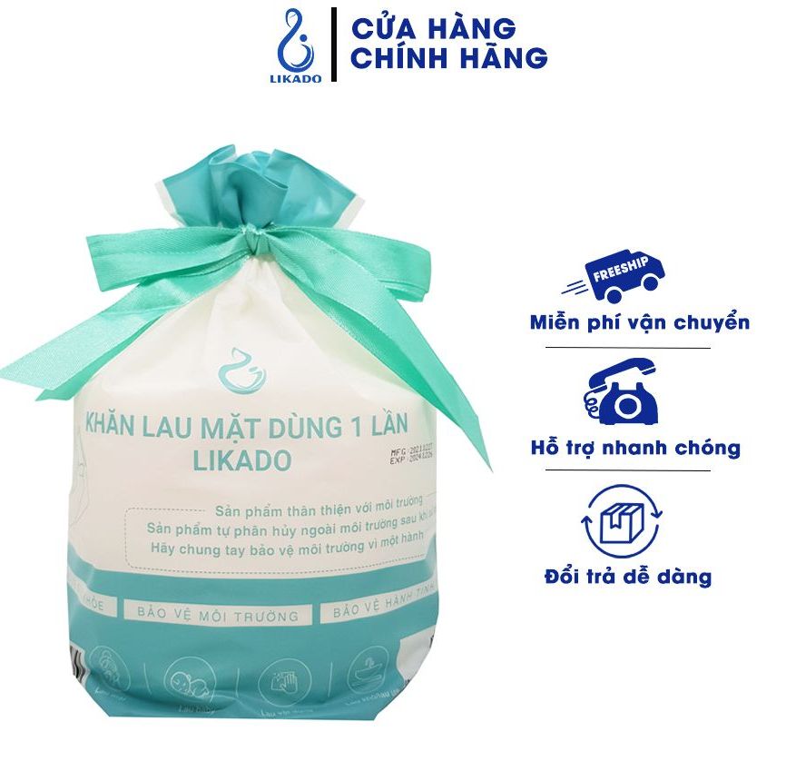 Khăn lau mặt dùng 1 lần Likado cuộn 50 khăn kt 20x20cm