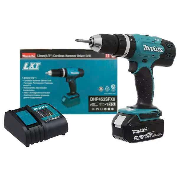 MAKITA DHP453SFX8 PIN KHOAN BÚA 3 CHỨC NĂNG DÙNG PIN 18V LITHIUM-ION 3.0Ah MAKITA CHÍNH HÃNG (DHP453