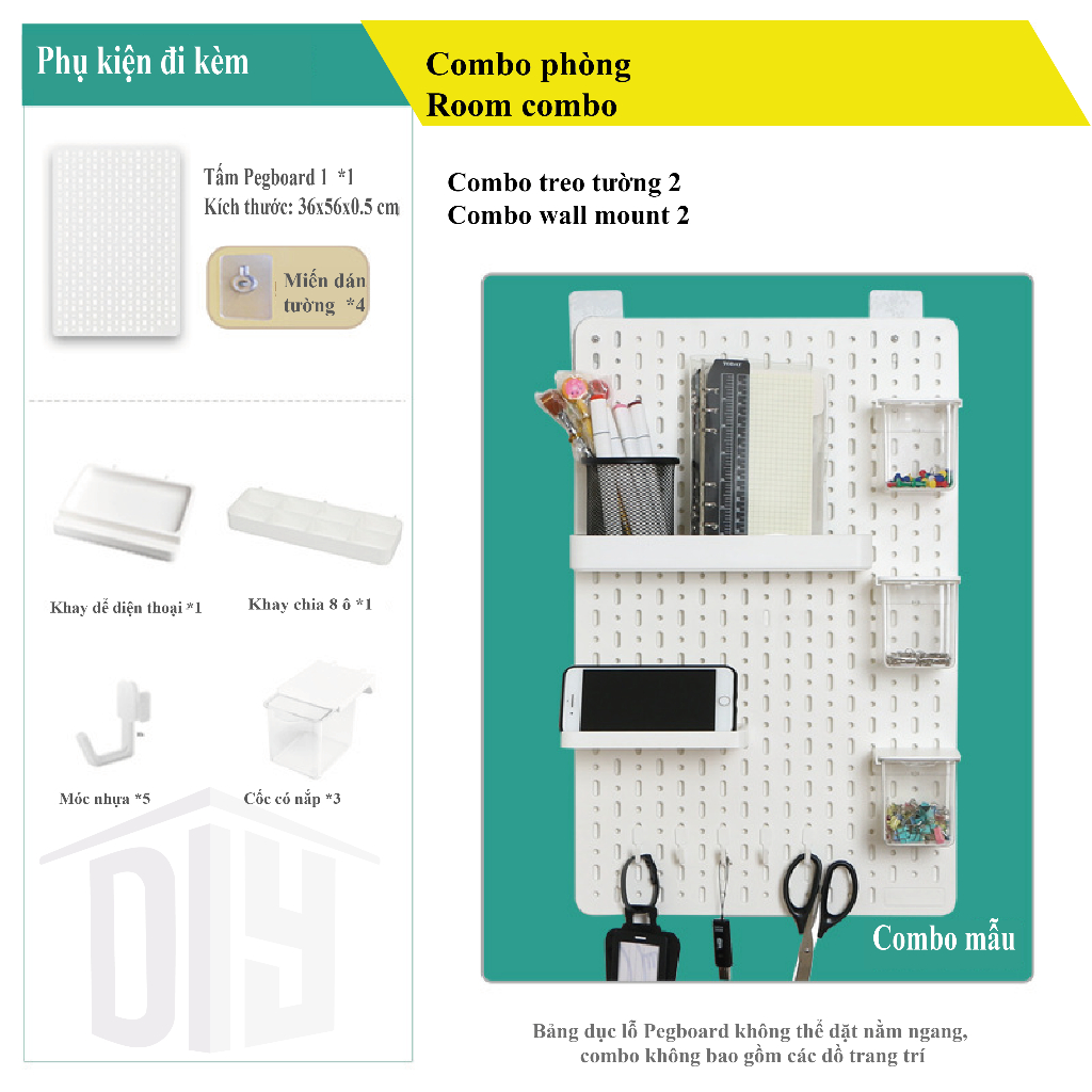 Pegboard để bàn combo để đồ bàn học phòng khách phòng bếp
