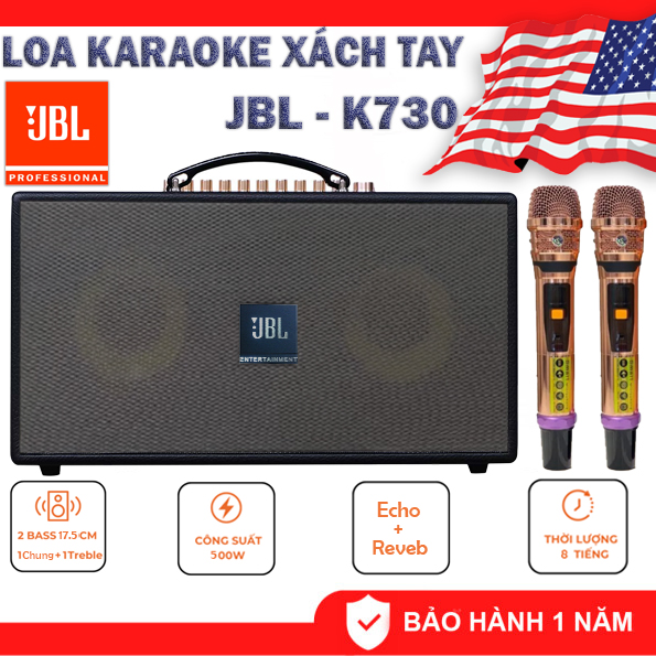 ( Tặng Kèm 2 Micro) Loa Kéo Xách Tay Chính Hãng , Loa Karaoke Xách Tay JBL- K730 Công Suất 500w- Loa Karaoke Di Động, 2 Loa Bass 20 cm , Pin 6h, Thiết Kế 5 Đường Tiếng , 2 Loa Treble, Đầy Đủ Kết Nối Bluetooth USB, AUX, TF - Bảo Hành 12T