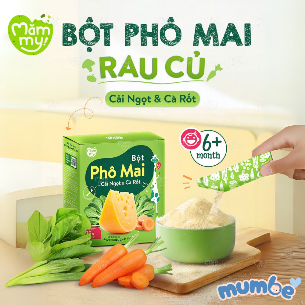 Phô Mai Tách Muối Mămmy Bổ Sung Rau Củ Dạng Bột Rắc Cháo Cơm Nui Cho Bé Ăn Dặm Hộp 10 Gói 3g