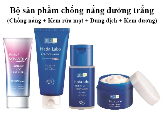 [HCM]Bộ sản phẩm chống nắng dưỡng trắng tối ưu Sunplay - Hada Labo (Chống nắng 50g + Kem rửa mặt 80g + Dung dịch dưỡng 100ml + Kem dưỡng 50g)
