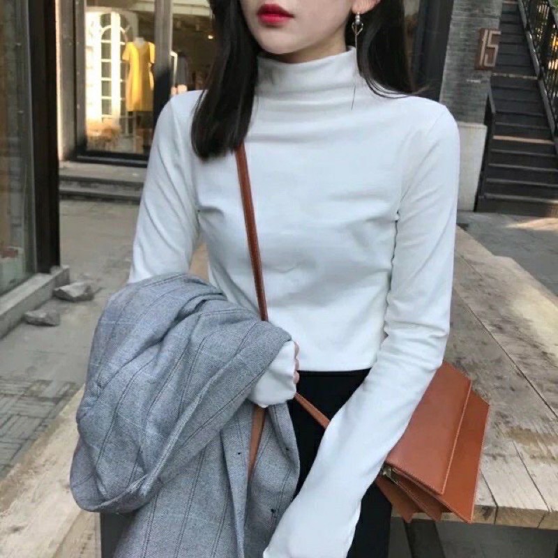 áo thun nữ dài tayÁo giữ nhiệt nữ thu đông cổ lọ vải cotton co giãn nhiều màu