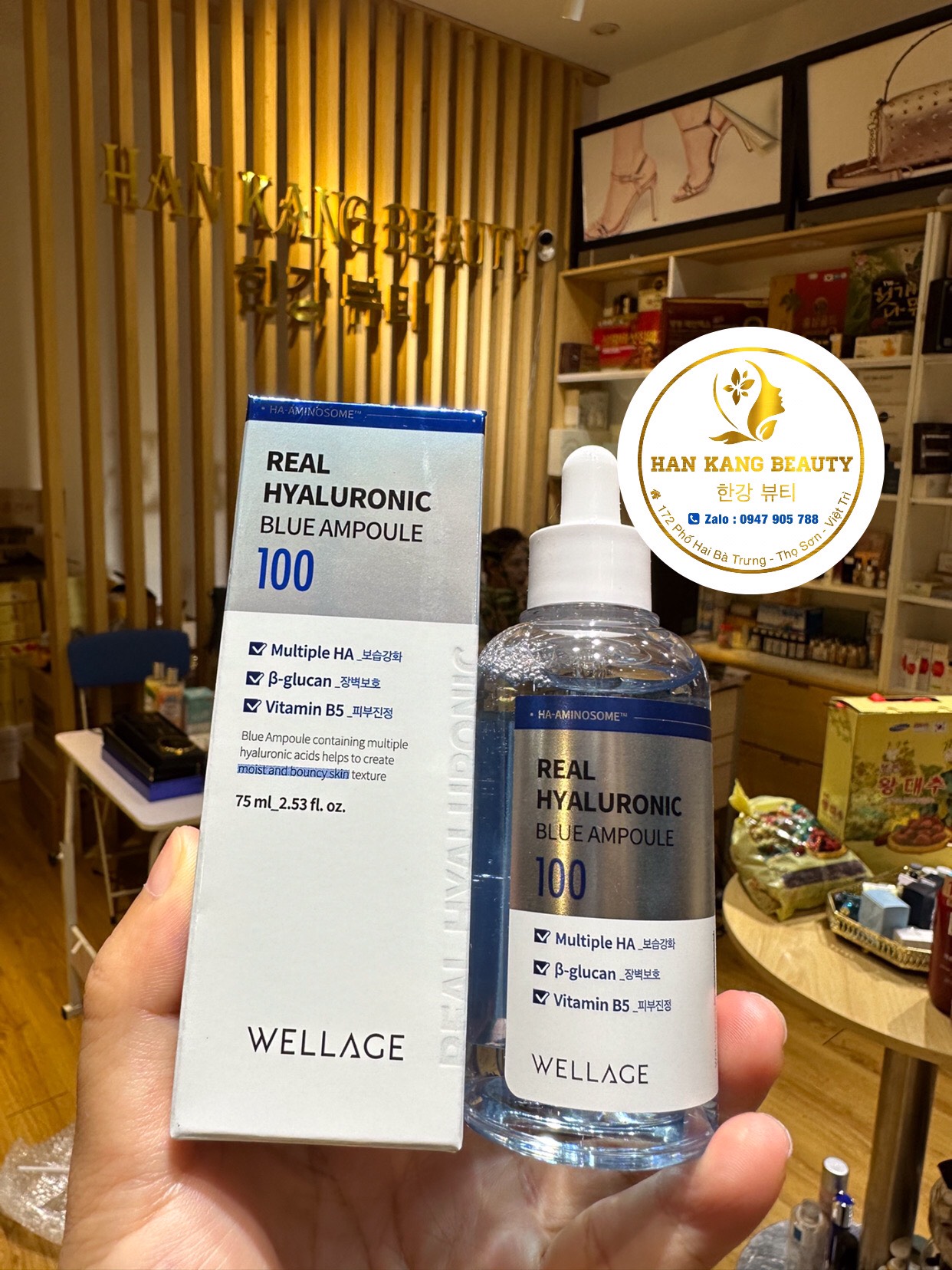 Serum HA tươi + B5 Wellage Rea Hyaluronic Blue Ampoule