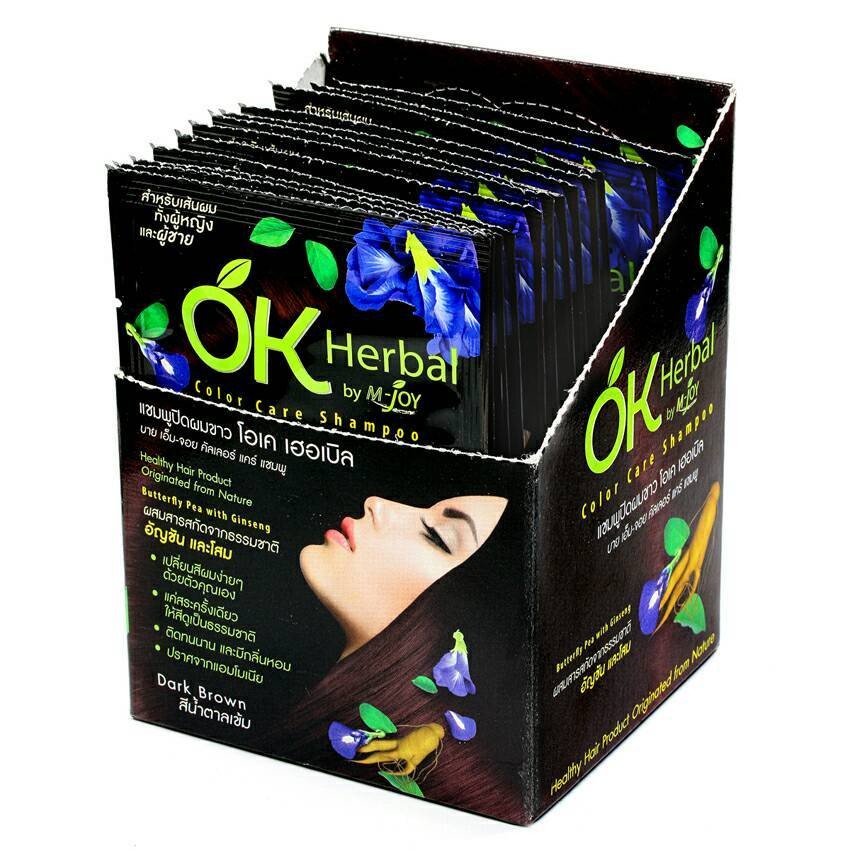 (Màu Đen - Đen Nâu Ok) 01 Gói Dầu Gội Nhuộm Tóc Ok Herbal By M - Joy Thái Lan 30Ml