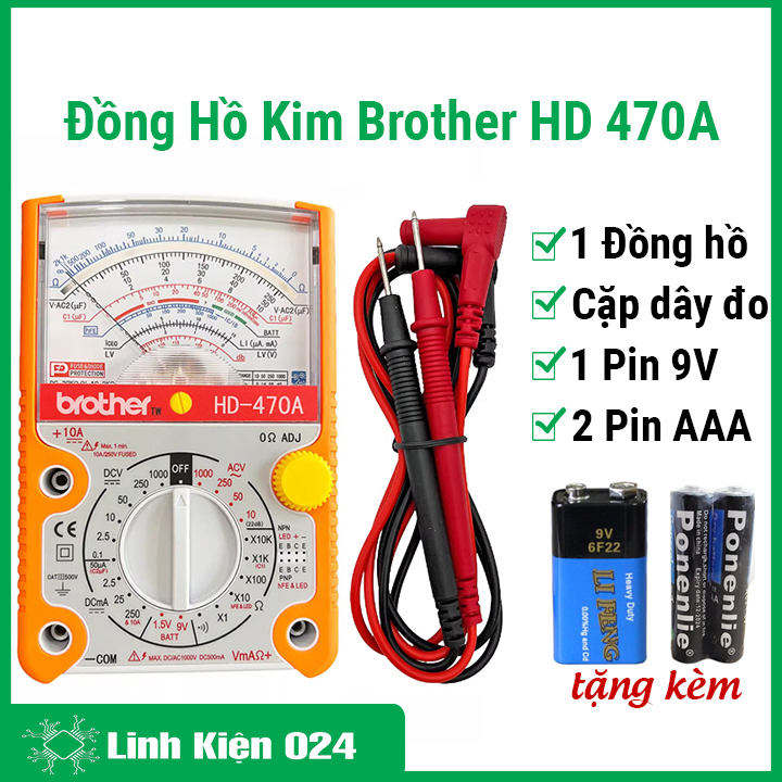 Đồng hồ kim Brother HD-470A đo điện vạn năng tặng kèm 1 pin 9V 2 pin AAA