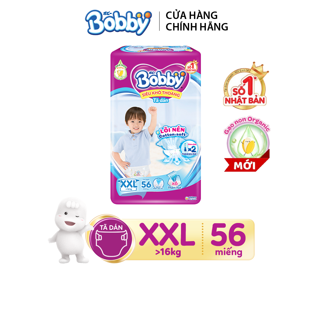 Tã dán Bobby Gạo non Siêu khô thoáng  - M76/L68/XL62/XXL56