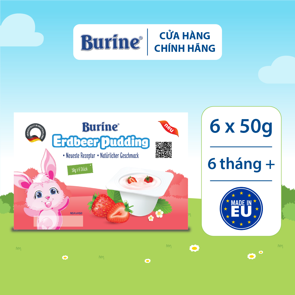 Pudding ăn dặm Burine dành cho bé từ 6 tháng tuổi (Vỉ 6 Hũ x 50g)