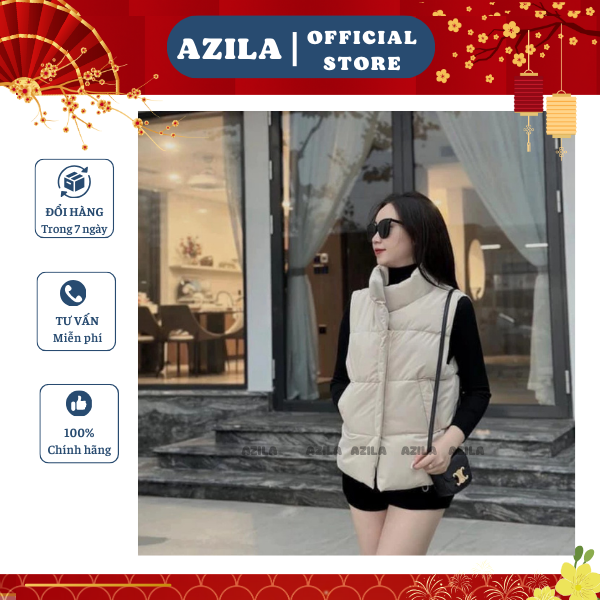 Áo khoác phao gile nữ dáng ngắn áo khoác phao ấm áp phong cách Hàn Quốc Azila