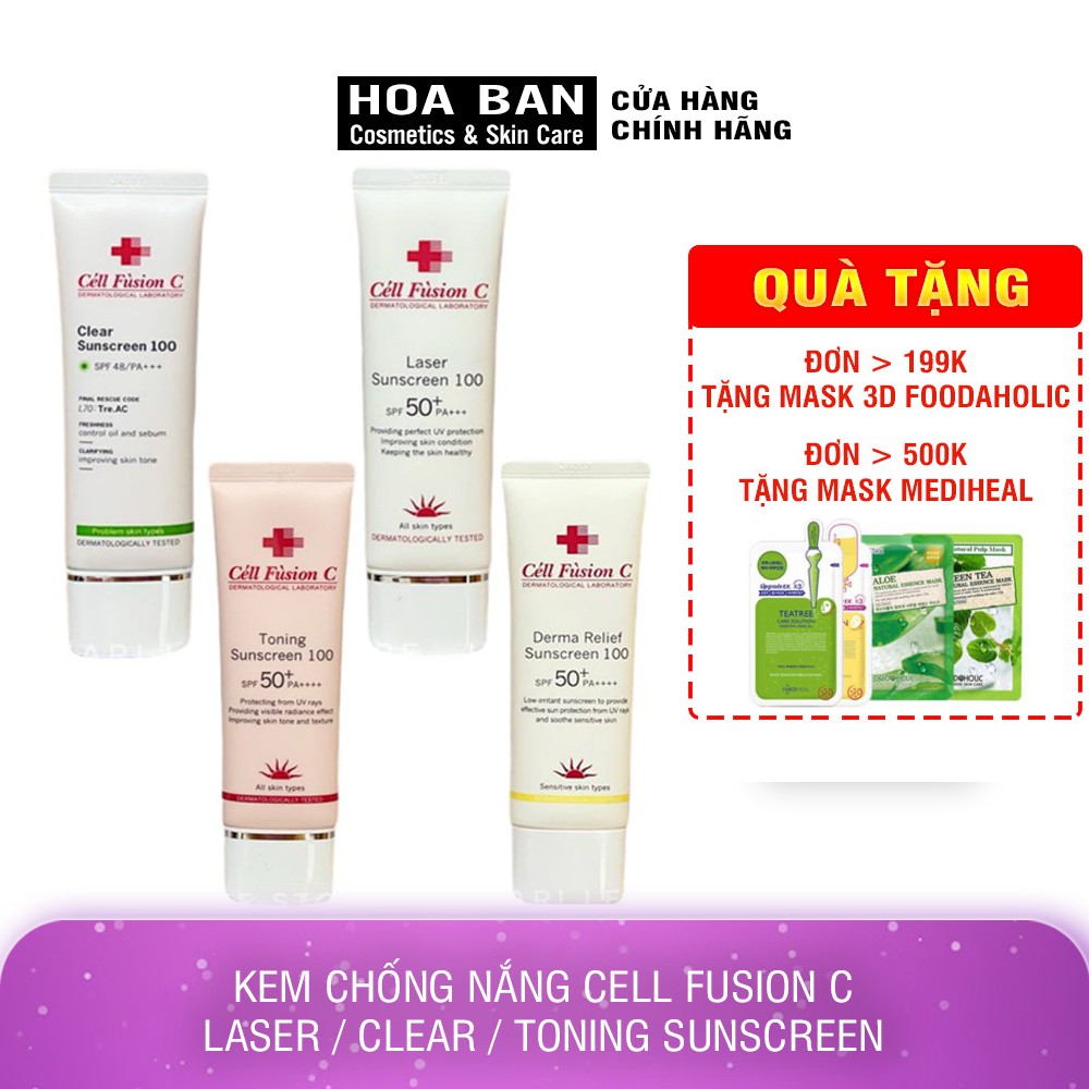(Đủ bill) Kem chống nắng Cell Fusion C laser / clear / toning suncreen đỏ / xanh chất lượng sản phẩm đảm bảo và cam kết hàng đúng như mô tả