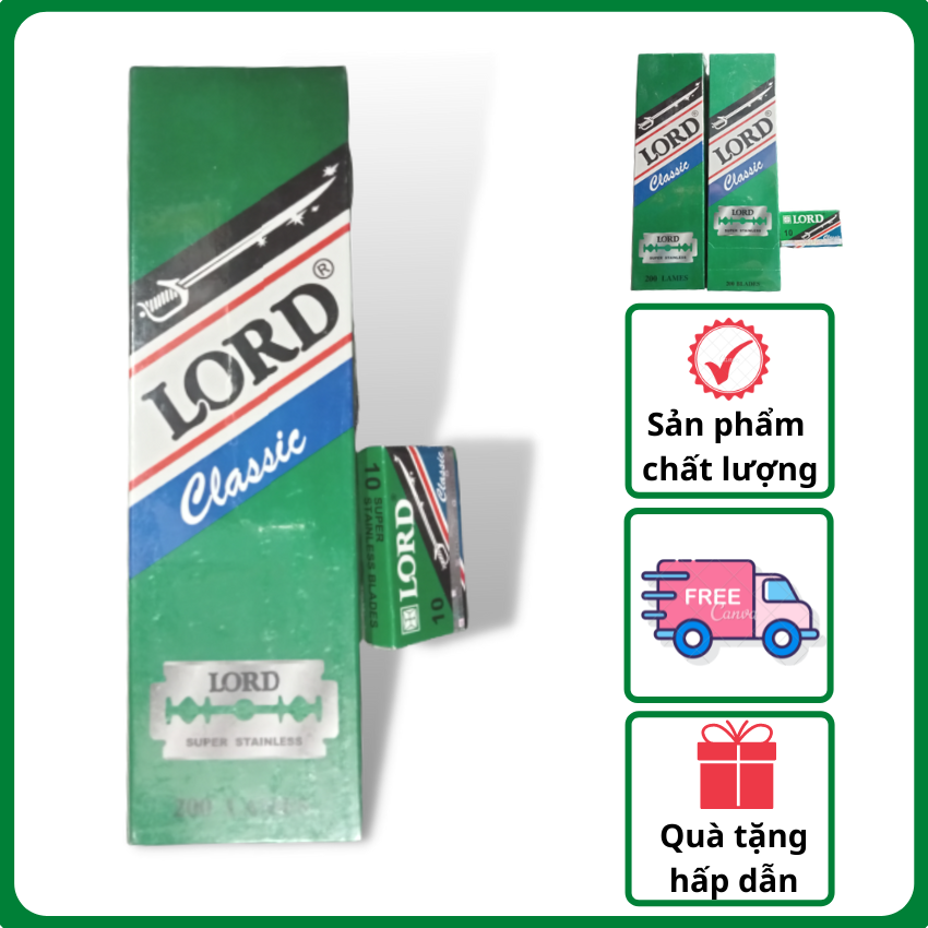 [Freeship+Quà Tặng 30K]Lưỡi Lam Lord Xanh Hộp 200 Lưỡi Quà Tặng Khăn Choàng Trị Giá 30K