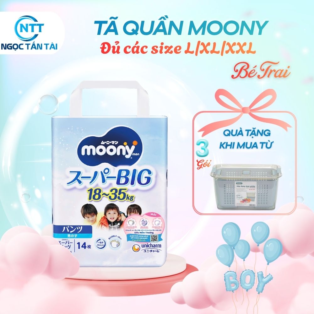 Tã quần Moony Blue cao cấp BÉ TRAI L44/XL38/XXL26/XXXL14