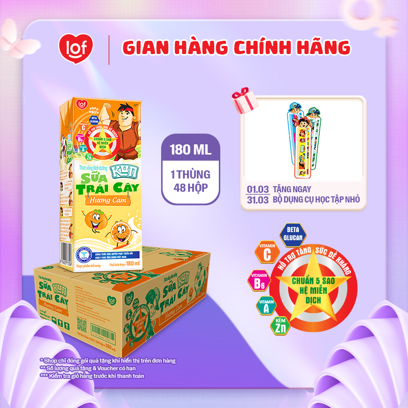 Sữa trái cây KUN vị cam thùng 48 hộp x 180ml