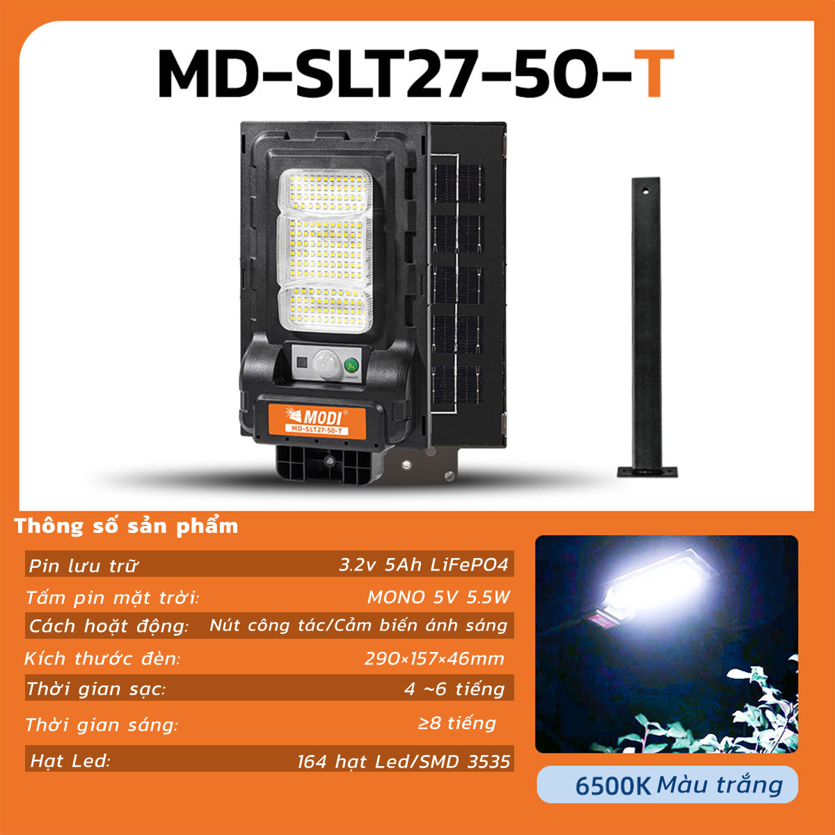 Đèn Led Năng Lượng Mặt Trời MODI SOLAR SLT27-30W Đèn Đường Năng Lượng Mặt Trời Chip Led Độ Sáng Cao Chống Nước IP65