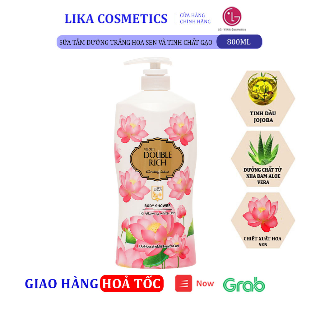 [HCM]Sữa tắm dưỡng trắng Double Rich hoa sen và tinh chất gạo 800g