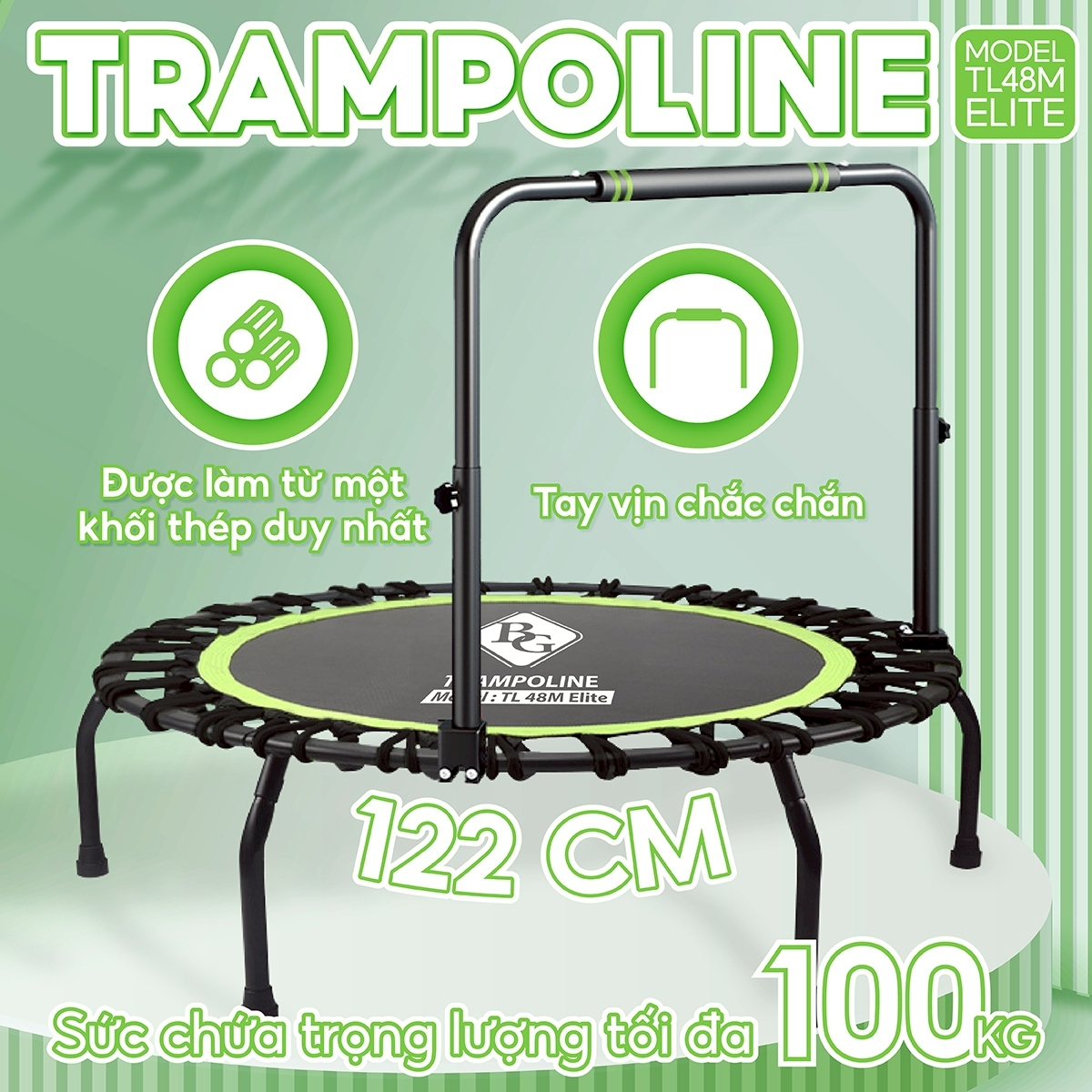 (TRAM 48 ELITE) B&G Sàn Nhún DÂY Cao Cấp Trampoline 48nch Dành Cho Mọi Lứa Tuổi Thiết Kế Gấp Lại Gọn