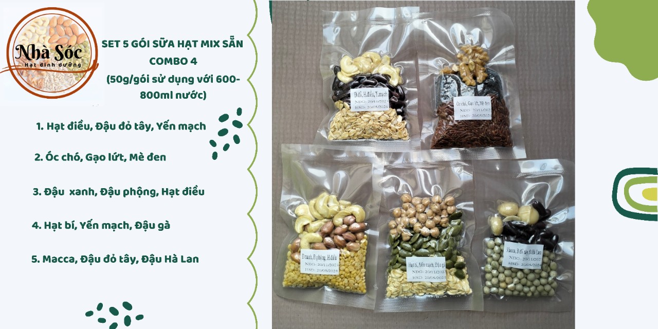 Set hạt dinh dưỡng làm sữa hạt [COMBO 5 NGÀY Mix sẵn 50g/gói]