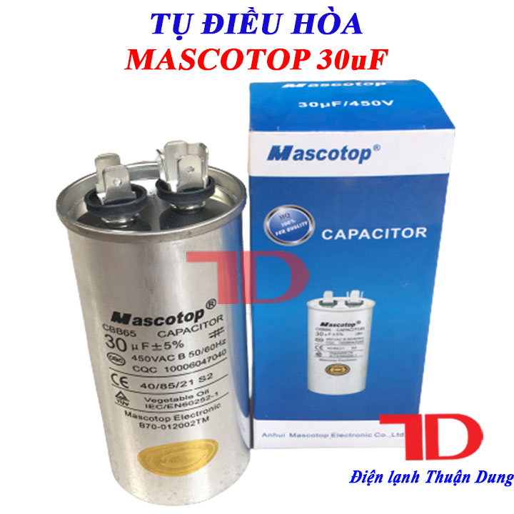 Tụ điều hòa MASCOTOP 30uF +5% tụ CAPA quạt đuôi nóng tụ CAPACITOR MASCOTOP - Điện Lạnh Thuận Dung
