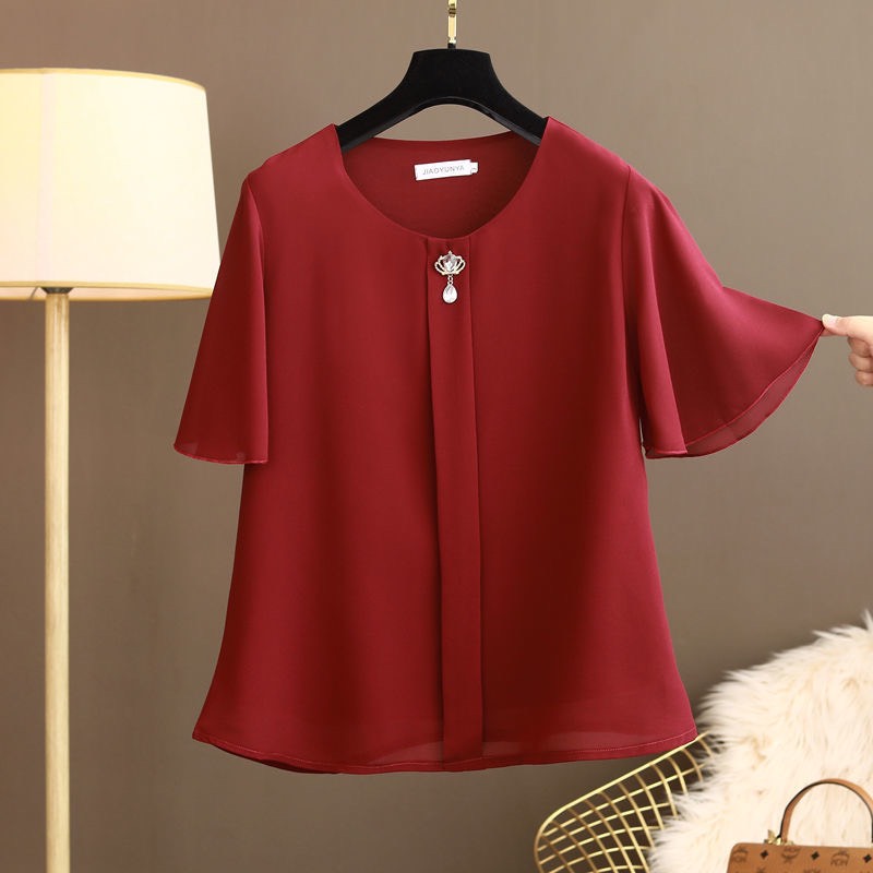 Áo Sơ Mi trung niên nữ U30 U40 U50 Áo Nữ Cổ Tròn Đính Cúc Vạt Giữa Tay Lửng Ống Suông HT_ Thời Trang