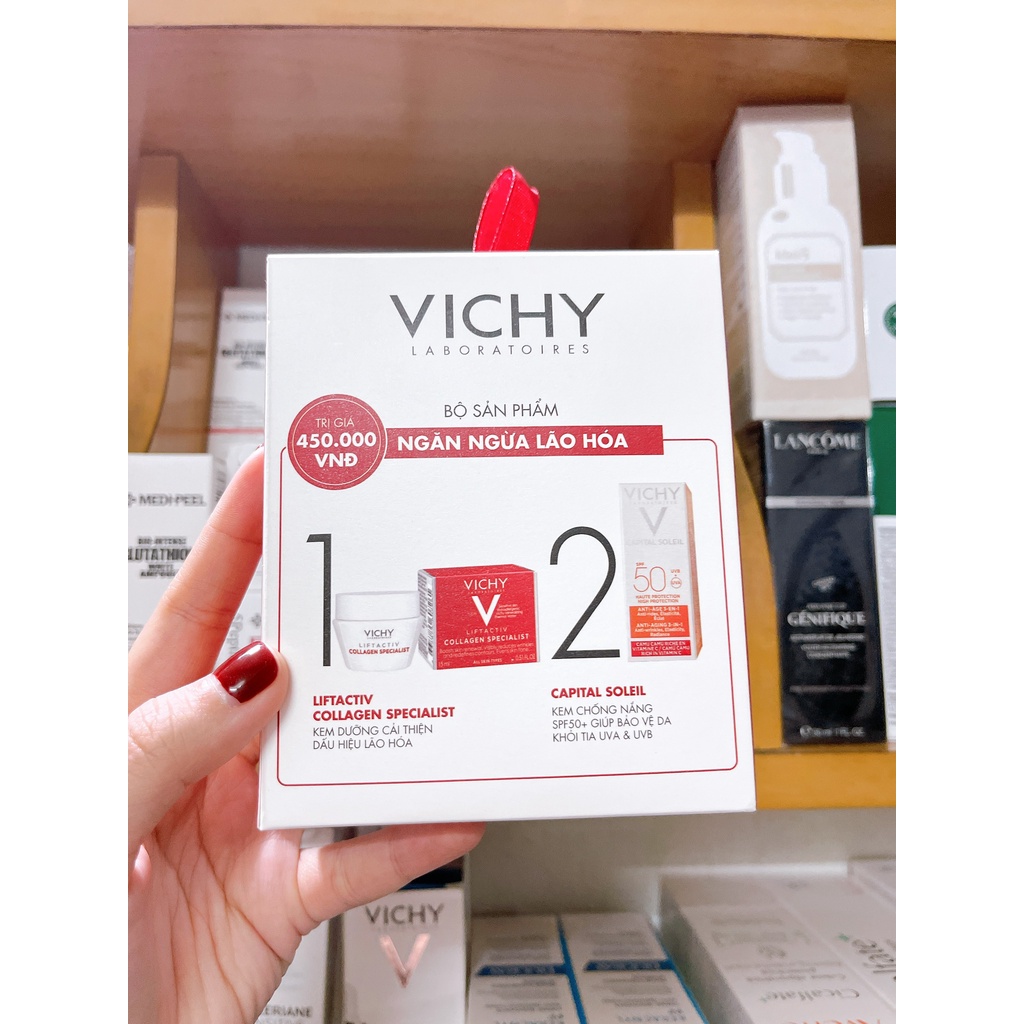Vichy - Kem ngăn ngừa lão hoá Vichy liftactiv collagen + kem chống nắng capital soleil
