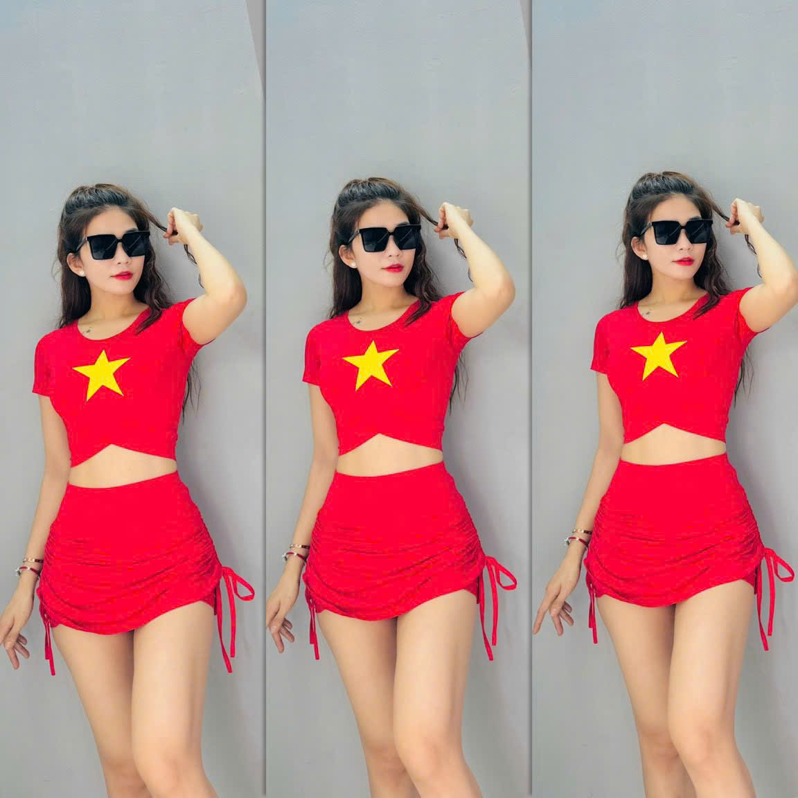 [14 Mẫu] Áo Thể Thao Nữ Áo Cờ Đỏ Sao Vàng Croptop Dài Bra Việt Nam Thun Lạnh Cao Cấp
