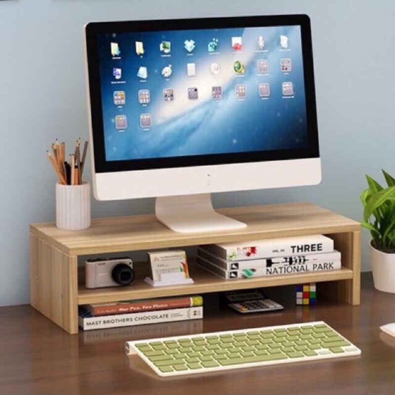 Kệ để máy tính 1 tầng 2 tầng Kệ để máy tính laptop bằng gỗ chắc chắn 2 ngăn để đồ thoải mái Kệ để bà
