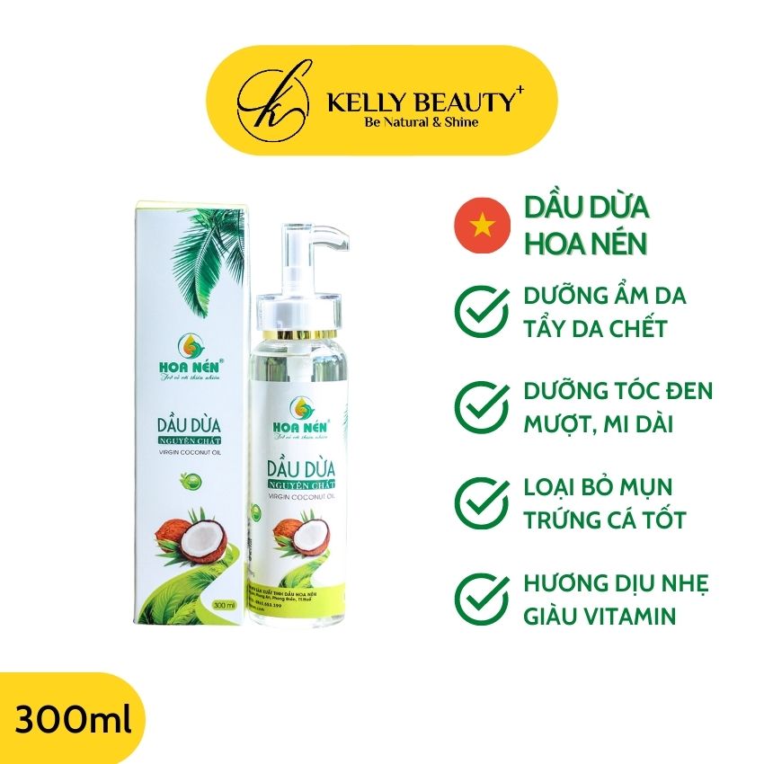 [FREESHIP] Tinh Dầu Dừa HOA NÉN 300ml – Dưỡng Ẩm Da Tóc Tẩy Da Chết | KELLY BEAUTY