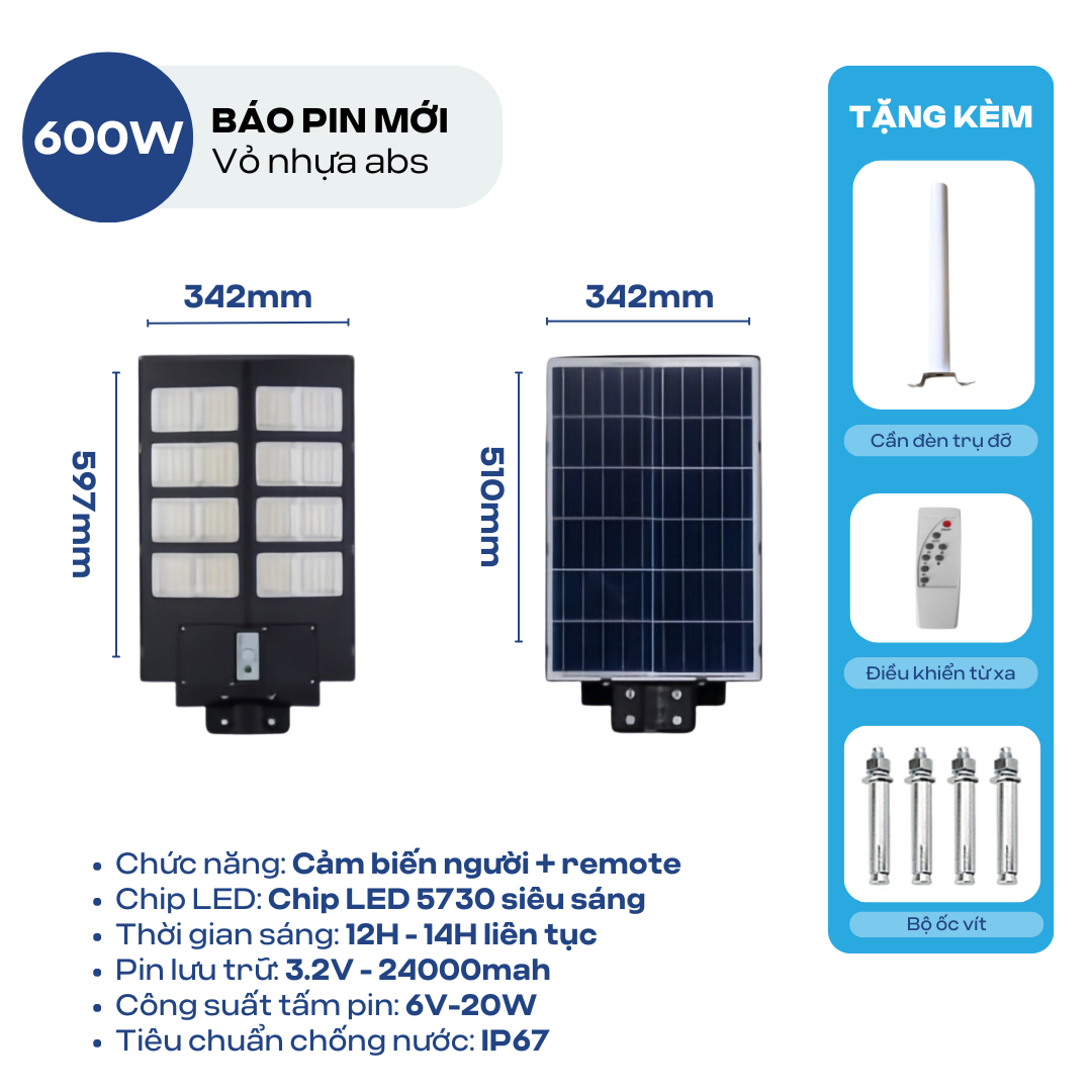 Đèn Năng Lượng Mặt Trời Sân Vườn ATH LIGHTING Loại Đèn Đường Liền Thể 400W 600W 800W Có Cảm Biến Chuyển Động