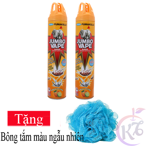 Combo 2 chai Bình xịt muỗi Jumbo chai 600ml hương Cam Chanh Tặng 1 bông tắm màu ngẫu nhiên - bình xị