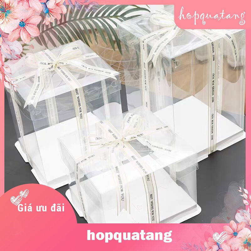 Hộp Mica Hình Vuông Kèm Dây Ruy Băng Đựng Bánh Kem Bánh Gato Sinh Nhật